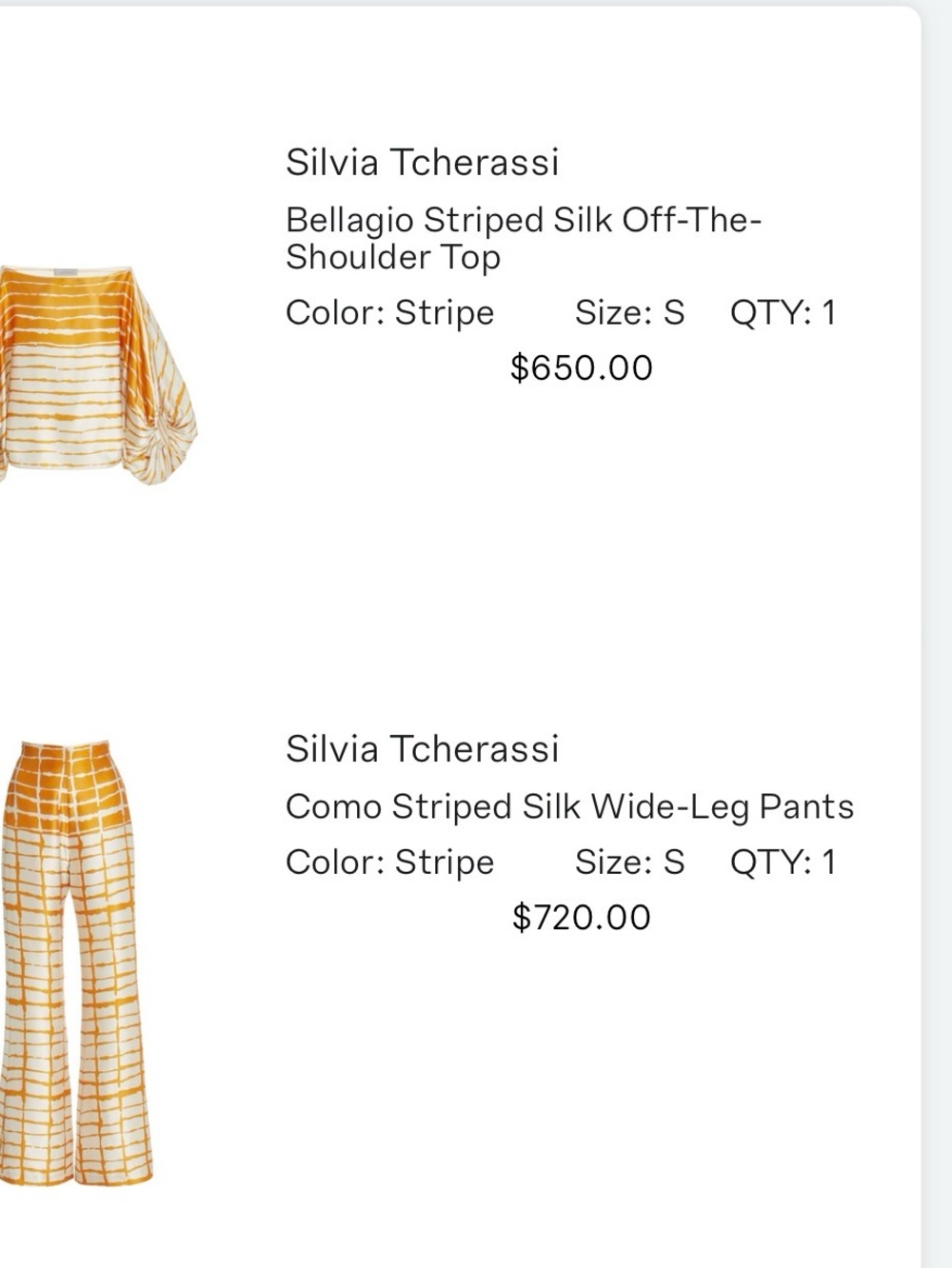 Silvia Tcherassi Striped Silk Wide-Leg Pants — Gold & White
